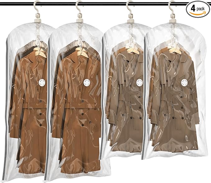 TAILI Hanging Vacuum Storage Sealer Bags Space Saver Bag for Clothing, Suits and Jackets, Closet Organizers, Travel, Set of 4 (2 Long, 2 Short), Clear