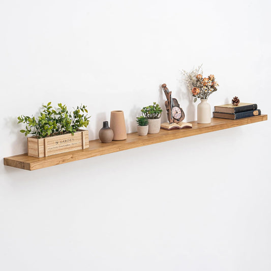 Floating Shelves, 8" Deep Rustic Solid Elm Wood Wall Mounted Floating Shelves, Wall Shelves with Invisible Bracket for Living Room Bathroom Bedroom Kitchen, 72 Inch, Natural