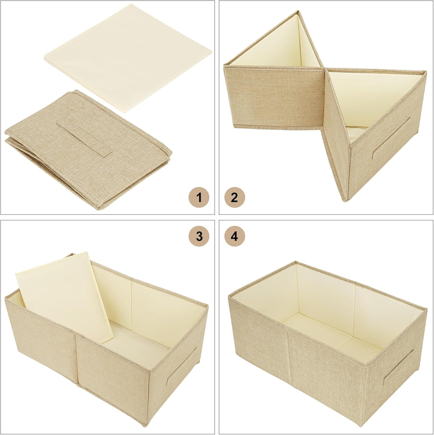 Open Storage Bins with Handle BOPEY Clothes Organizer Container Linen Fabric Foldable Basket for Home Closet Shelves Nursery Toys Books Beige Large 3-pack (BP006)