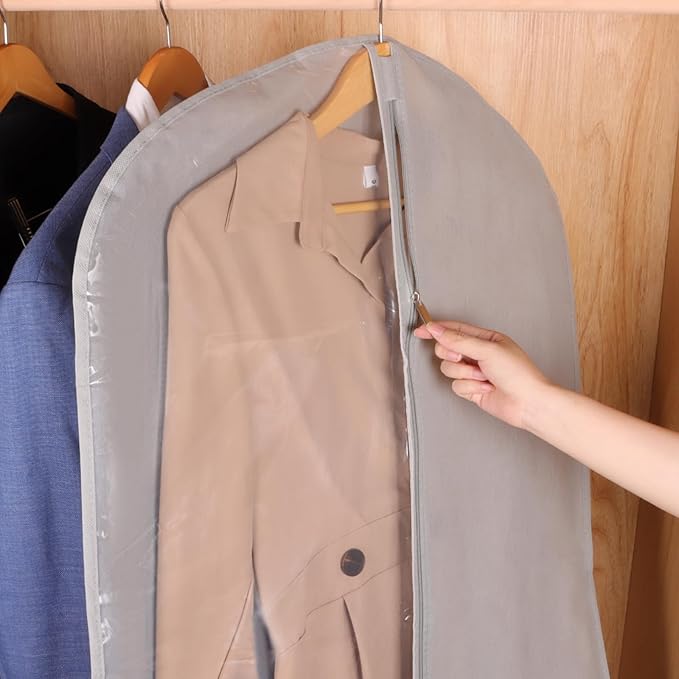 KEEGH Dress Bags for Gowns Long, 65" Dress Garment Bags for Hanging Clothes, Dress Covers Dress Bags for Closet Storage, Long Garment Bags for Dresses, Gowns with Big Clear Window, 6Pack, Grey