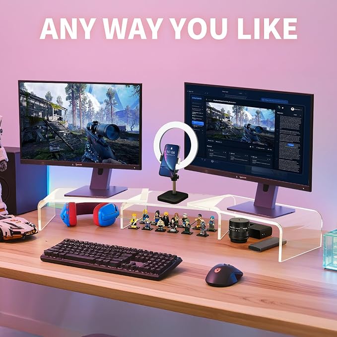 Acrylic Monitor Stand , Clear Monitor Stand for Desk, Computer Accessories for Home Office, Desk Organizer Shelf for Laptop, PC, Multi Media and more