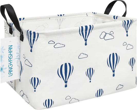 LANGYASHAN Rectangular Storage Bin Collapse Canvas Fabric Cartoon Storage Basket with Handles for Organizing Home Kitchen Boys and Girls Toys Office Closet Shelf Baskets (Rec Blue Balloon)