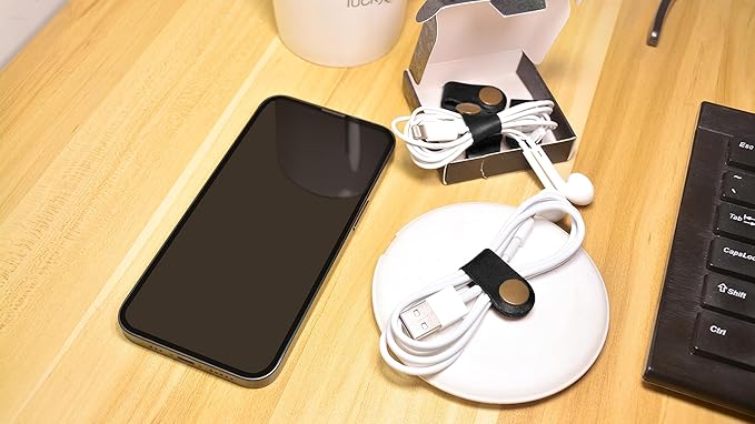 CAILLU Cord Organizer,Cord Holder,Cable Clips Leather,Cable Organizer USB Holder,Wire Organizer,Cord Keeper,Phone Cord Organizer Ties Mens Stocking Stuffers for men