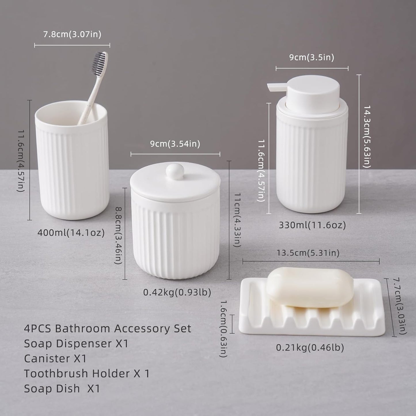 Ceramic Bathroom Accessories Set,Lotion Soap Dispenser and Toothbrush Holder Set, Soap Dish, Apothecary Jars,Rustic Farmhouse Decor, Bathroom Home Decor (White Set, Liquid)