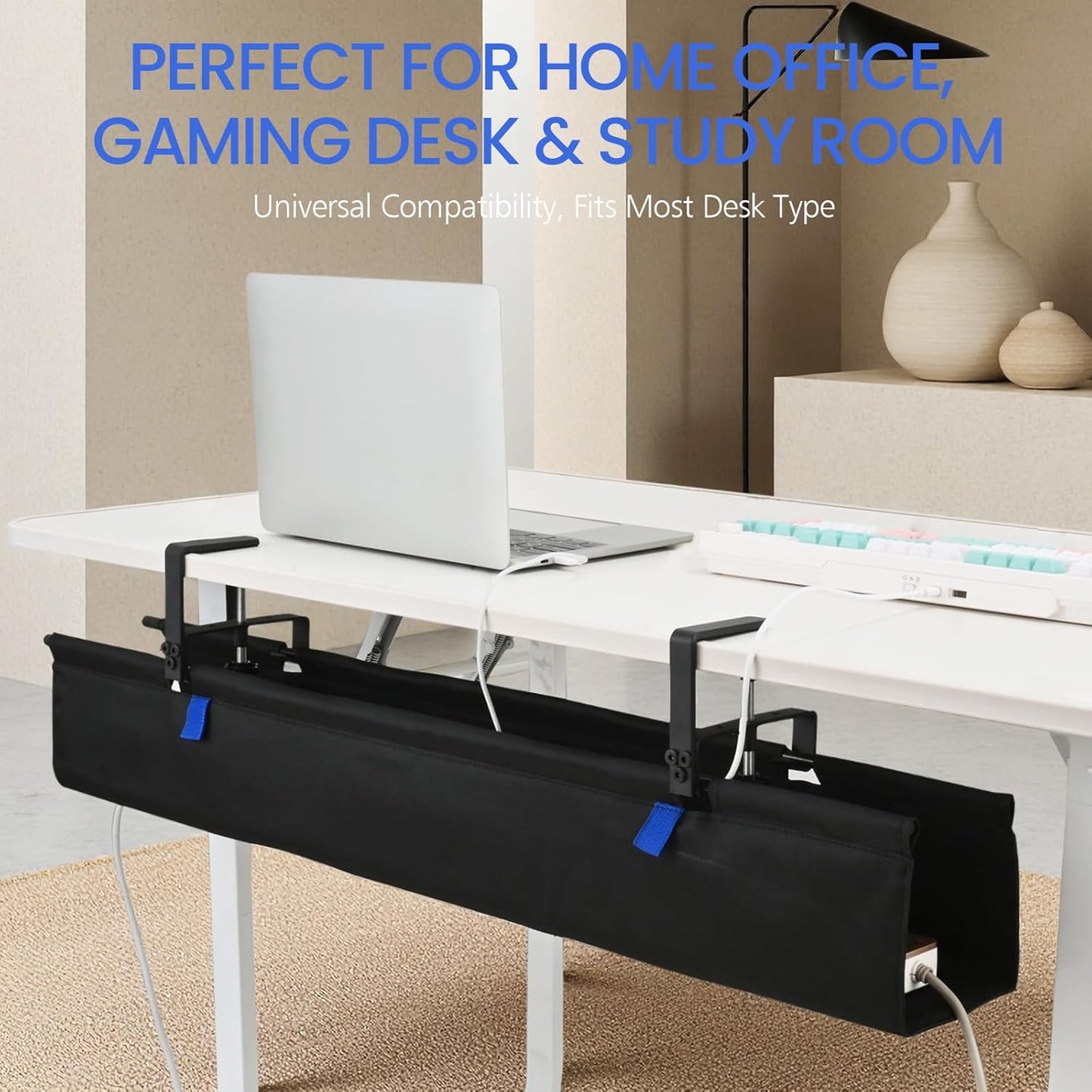 36" Under Desk Cable Management Tray- Clamp/Screw Mount Desk Cable Organizer Cable Tray Hiders for Office&Home