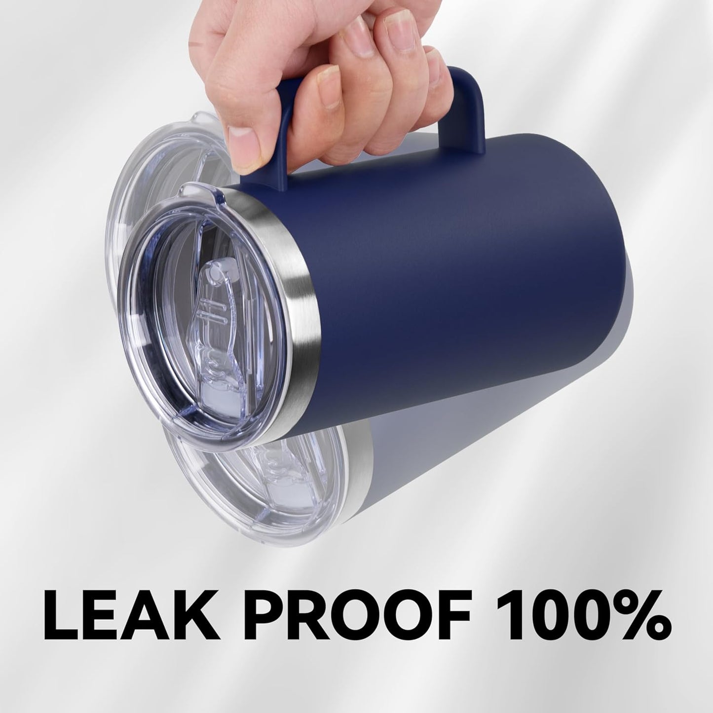 DOMICARE 24oz Mug with Handle and Lid, Stainless Steel Coffee Mug, Reusable Insulated Cup, Travel Mug with Handle, Double Wall Vacuum Coffee Tumbler for Men and Women, Navy, Pack 1