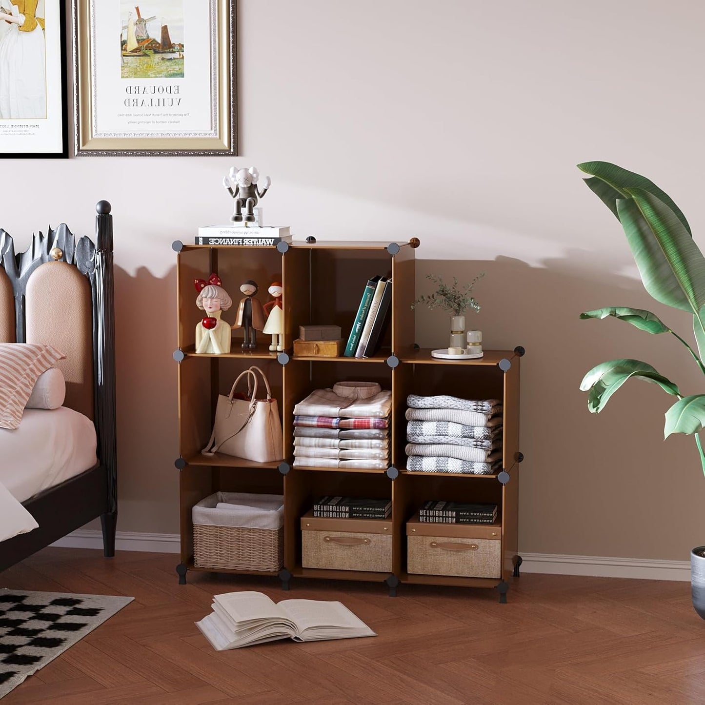 AWTATOS 8 Cube Storage Organizer, Closet Organizer Storage Shelf, Bookcase Bookshelf, DIY Stackable Storage Cubes Shelves for Closet, Bedroom, Home, Office, Cocoa Brown