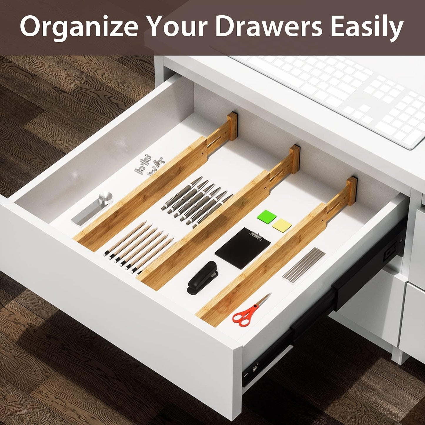 4 PCS Drawer Divider, 17"-22" Adjustable Bamboo Drawer Dividers Organizers, Expandable Separators for Kitchen, Clothes, Dressers, Home, Office