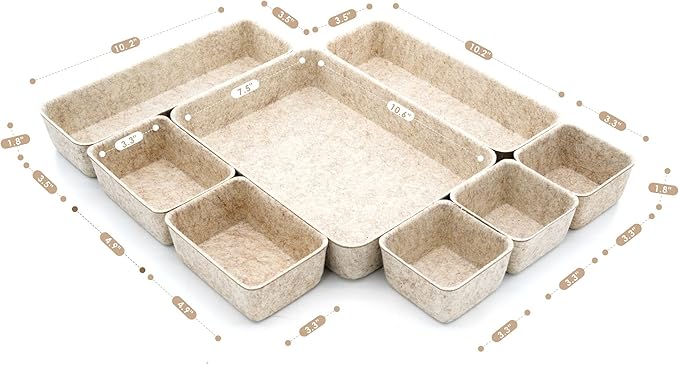 Welaxy 8-piece Nordic Beige desk drawer organizer tray office suppliers pens decluttering aesthetic wabi-sabi Scandinavian-chic storage bin hygge sleek minimalist gift solutions (Oatmeal)