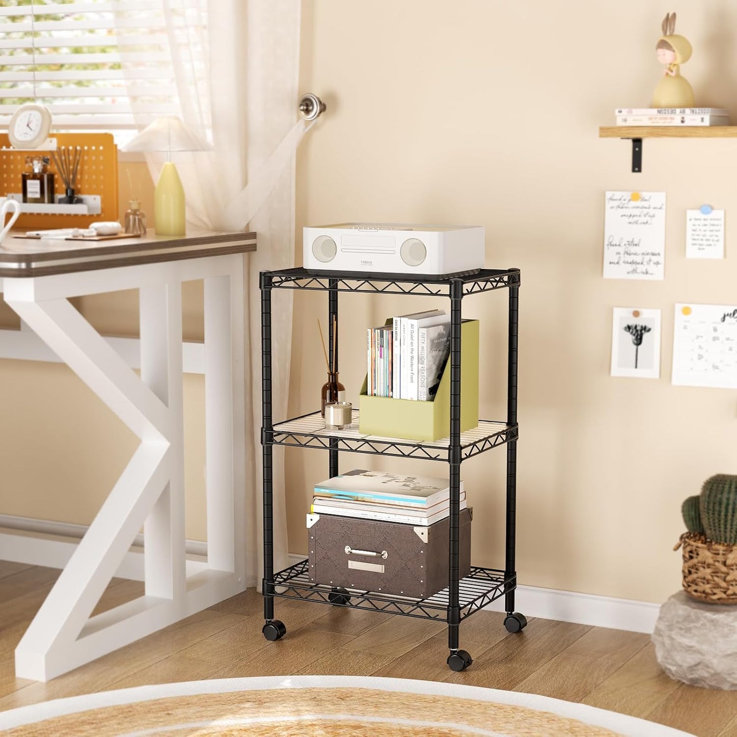 SINGAYE 3 Small Shelves Storage Shelf Wire Shelving Unit Metal Shelf Adjustable Organizers Storage Shelving with Wheels for Bathroom Laundry Room Kitchen Pantry11.5”D x 17.5”W x 30.5”H Black