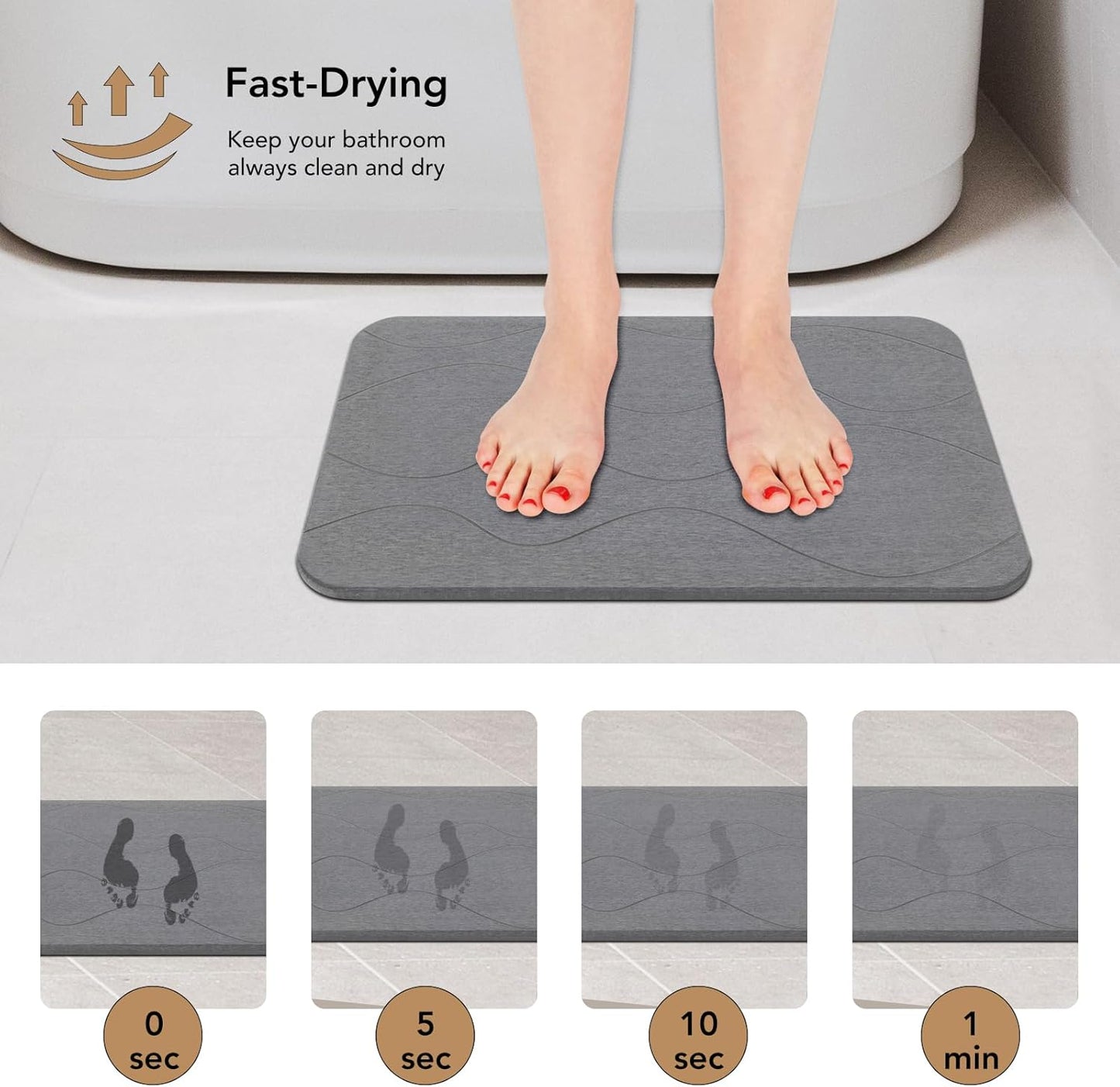 Stone Bath Mat, Diatomaceous Earth Shower Mat, Non-Slip Super Absorbent Quick Drying Bathroom Floor Mat, 2Pack,Grey, Pattern 1