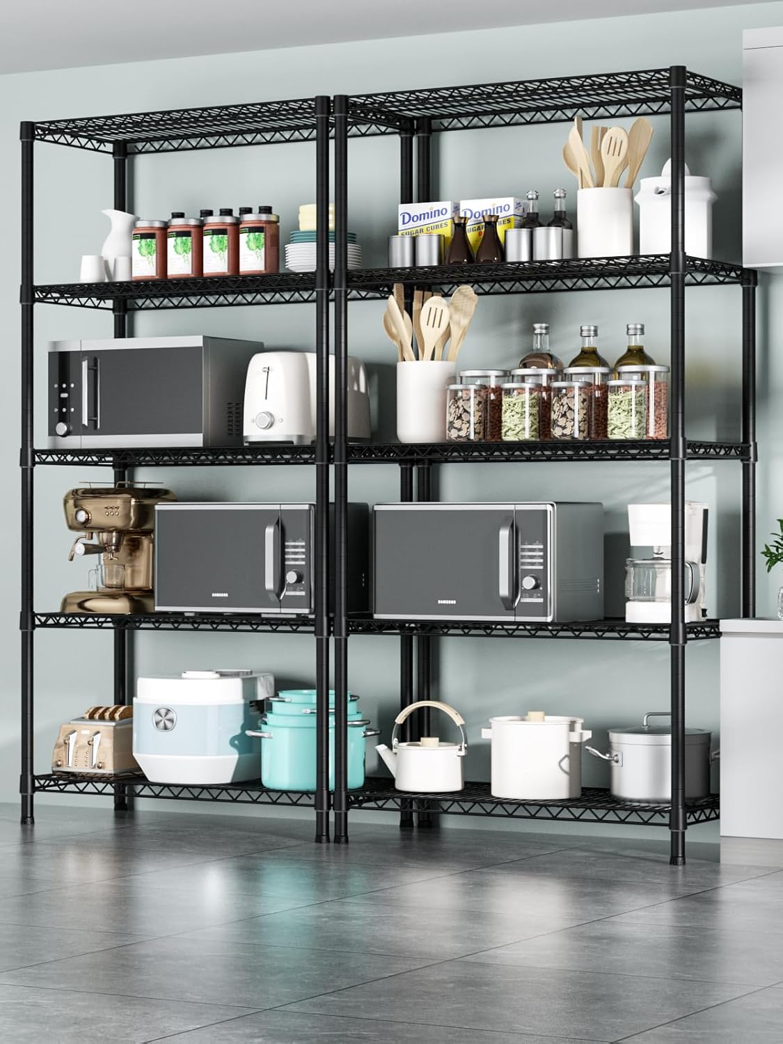 5 Tier Heavy Duty Adjustable Storage Shelf Organizer Storage Metal Shelves Garage Wire Shelving Unit Pantry Rack 18" D x 36" W x 71.25" H,Black