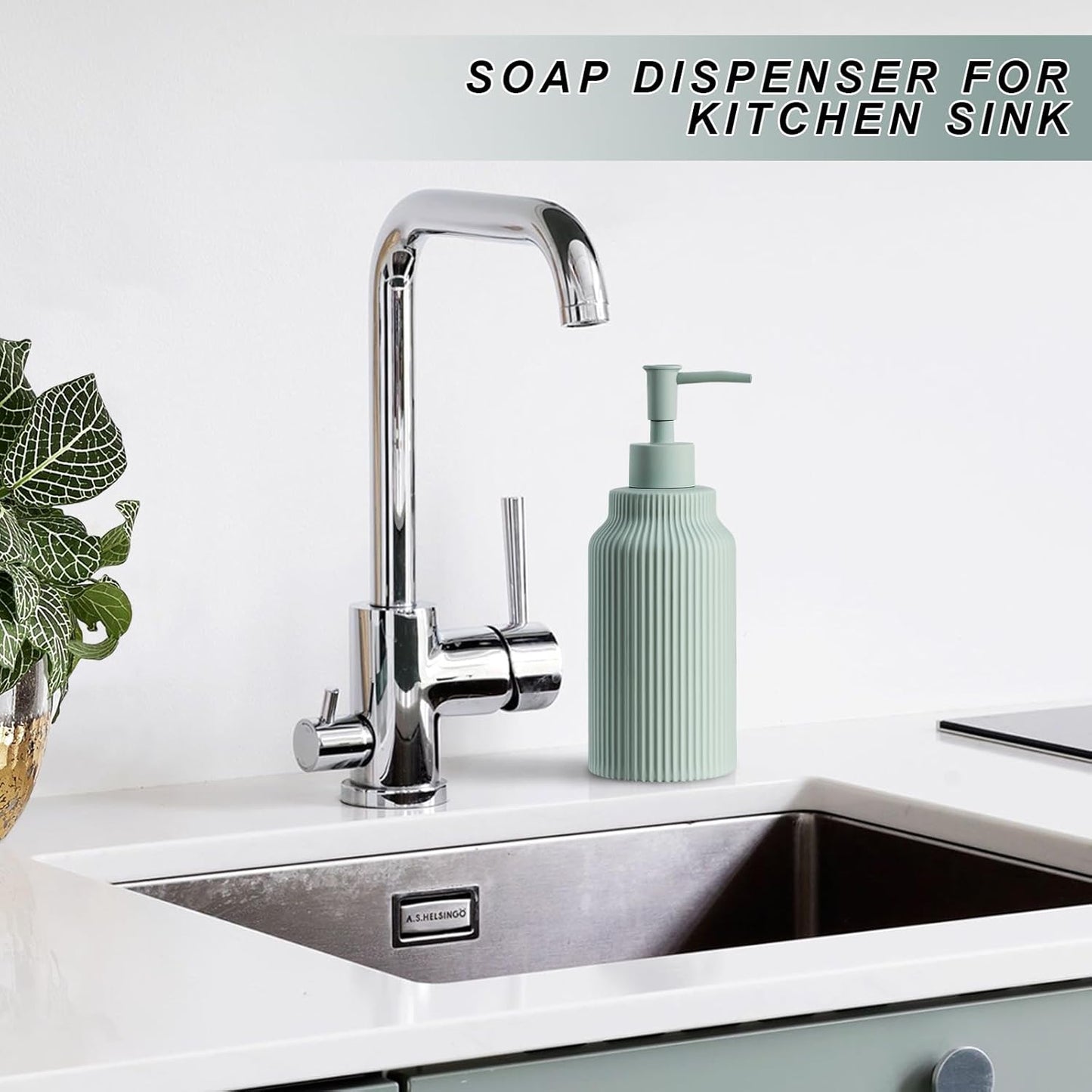 Modern Matte White Soap Dispenser for Bathroom，14oz Ceramic Soft Touch Hand Lotion Dispenser with Pump，Liquid soap Dispenser for Kitchen Rubber Paint (Green)