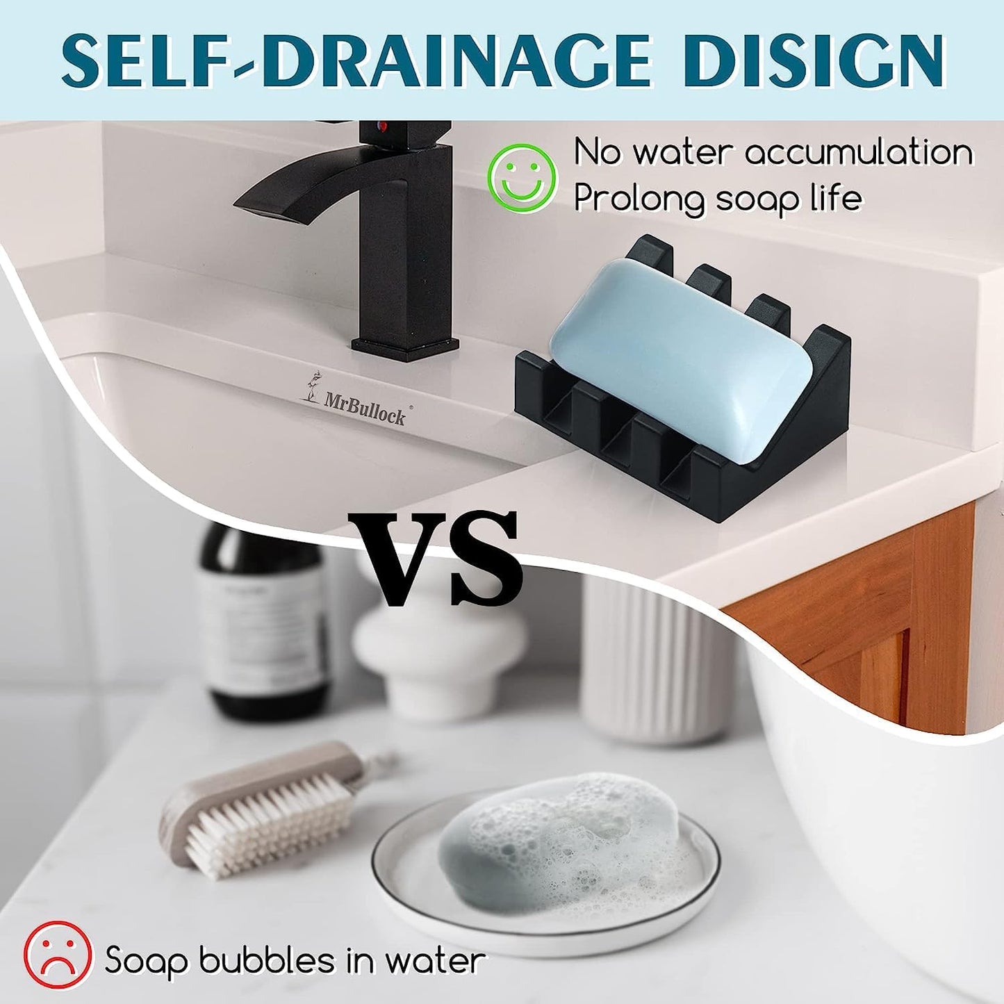 Silicone Soap Dish for Bar Soap Holder for Shower Bathroom Self Draining Waterfall Drying Tray Keep Soap Bars Dry Clean & Easy Cleaning (Black1, 1)