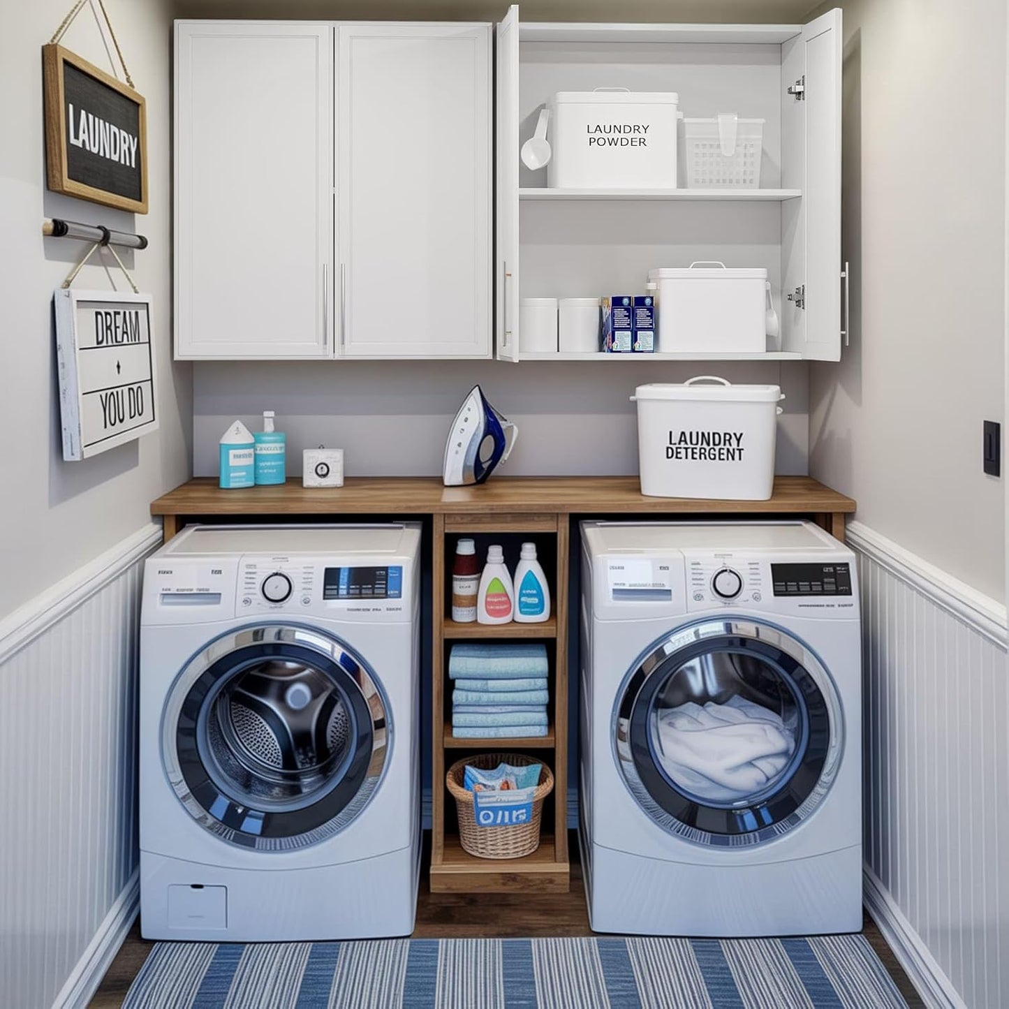 Large Laundry Room Wall Cabinet with Adjustable Shelf,Wall Mounted Kitchen Cabinets with Two Shaker Doors,Upper Storage for Laundry Room, Bathroom, Kitchen,30" W X 2