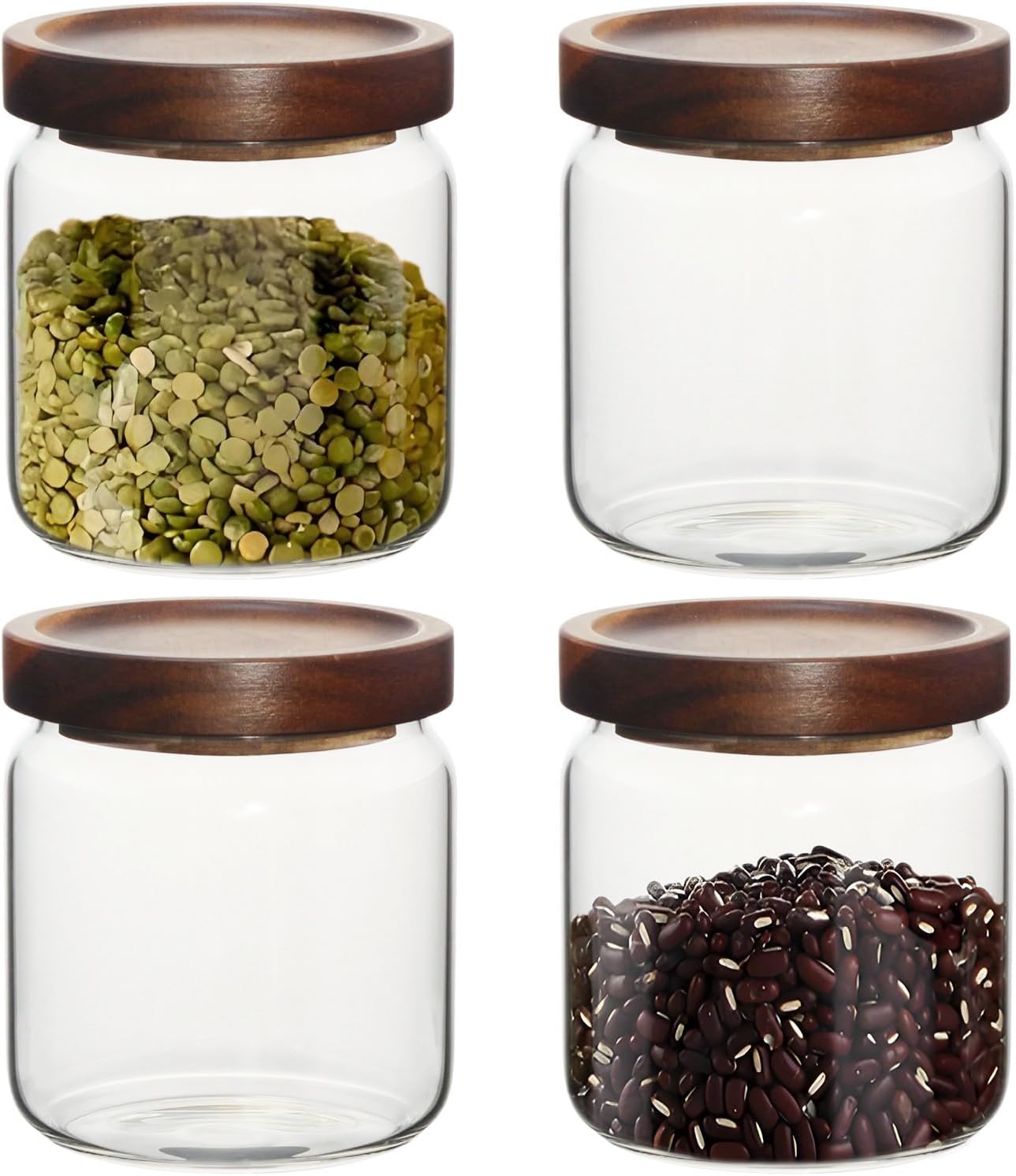 16oz Glass Airtight Food Storage Jars with Acacia Wood Lid - Kitchen Canisters for Coffee,Tea,Sugar,Spices,Herbs,and Candy - Airtight, and Stylish for Pantry or Countertop (4PCS)
