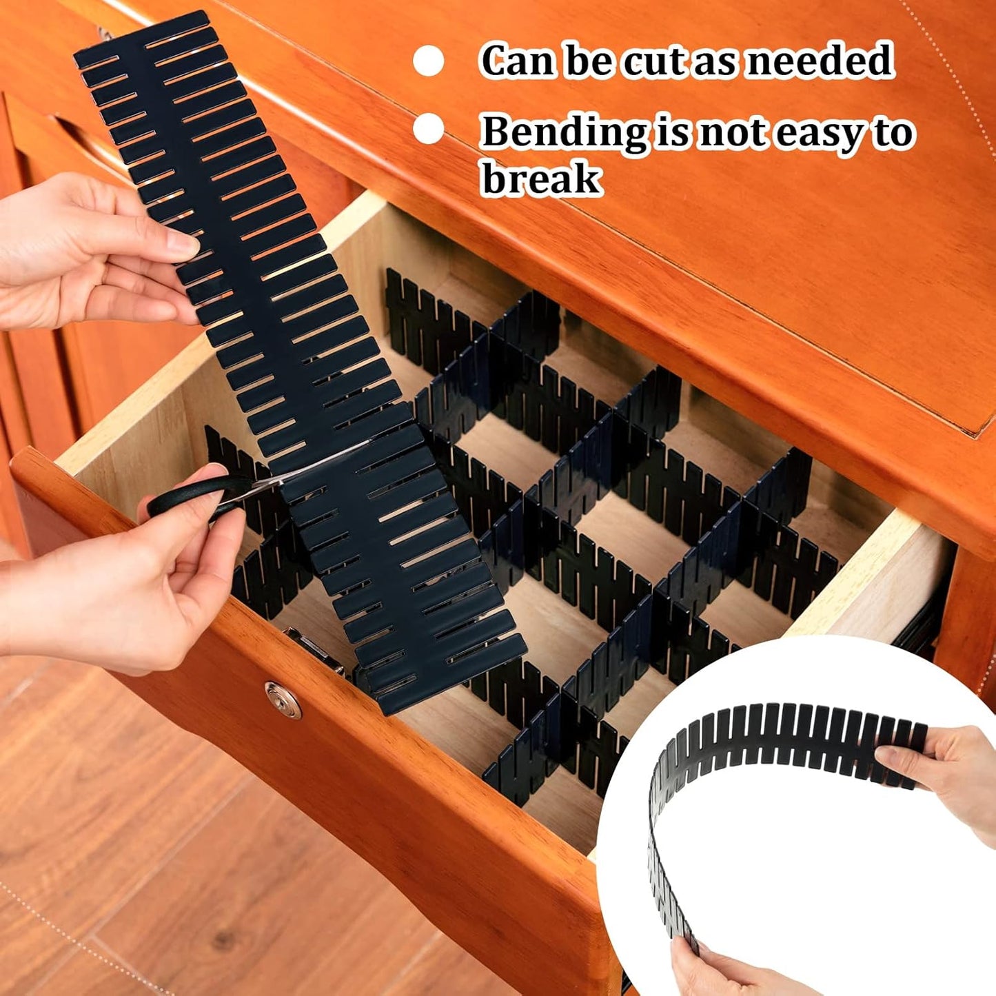 Vesici 80 Pcs Drawer Dividers Adjustable Plastic Organizer DIY Separators Storage Dividers for Socks, Underwear, Makeup, Tidy Kitchen, Bedroom, Dresser(Black)