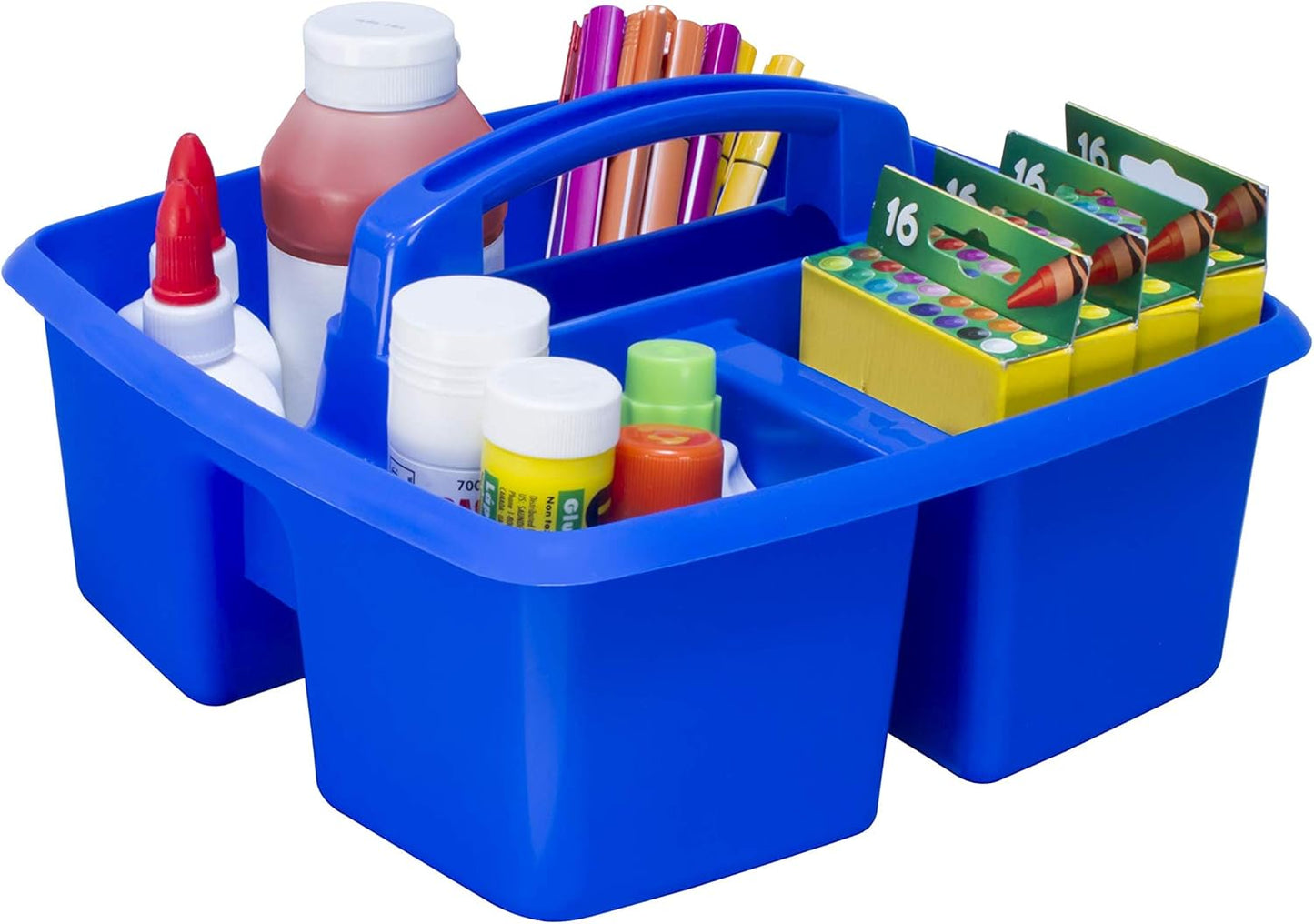 Storex 3-Compartment Small Caddy – Multipurpose Classroom Organizer with Handle, Blue, 5-Pack (00947E06C)