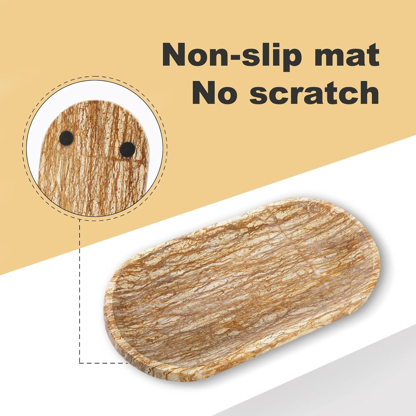 Koville Turkish Natural Marble Tray, 12"x6" Vanity Decorative Tray for Countertop Organizer, Catchall Tray for Perfume, Candles, Jewelry Dish