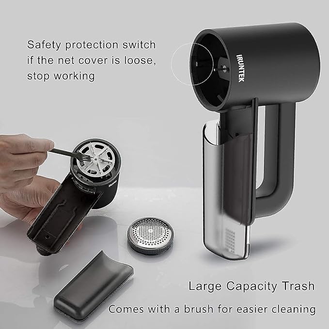 iRUNTEK Rechargeable Fabric Shaver & Lint Remover｜3-Speed Lint Shaver with LED Display & Type-C Fast Charging Port｜Sweater Shaver with Large Lint Bin｜Removes Fuzz & Pills from Clothes Furniture, Black