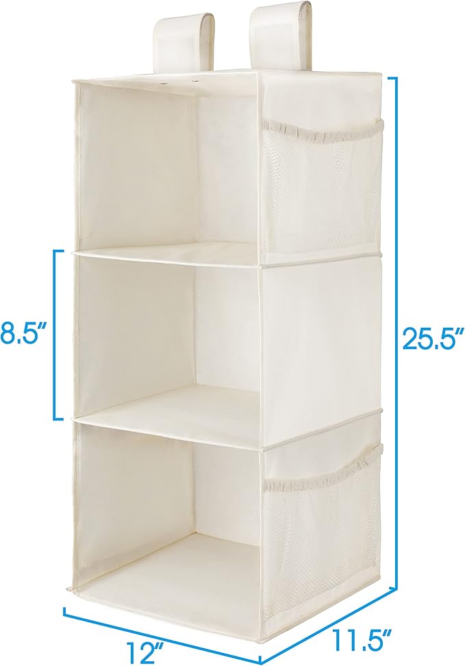 MAX Houser 3-Shelf Hanging Closet Organizer, Hanging Sweater Organizer, Foldable Hanging Shelves for Closet with 2 Velcro, Beige