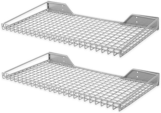 Wallmaster Heavy Duty Garage Wall Shelving 2 Pack 23.6"x11.8" Metal Wire Shelves Wall Mount Mesh Storage Rack for Garage, Office, Basement and Kithcen, max Load 65 lbs (Grey)