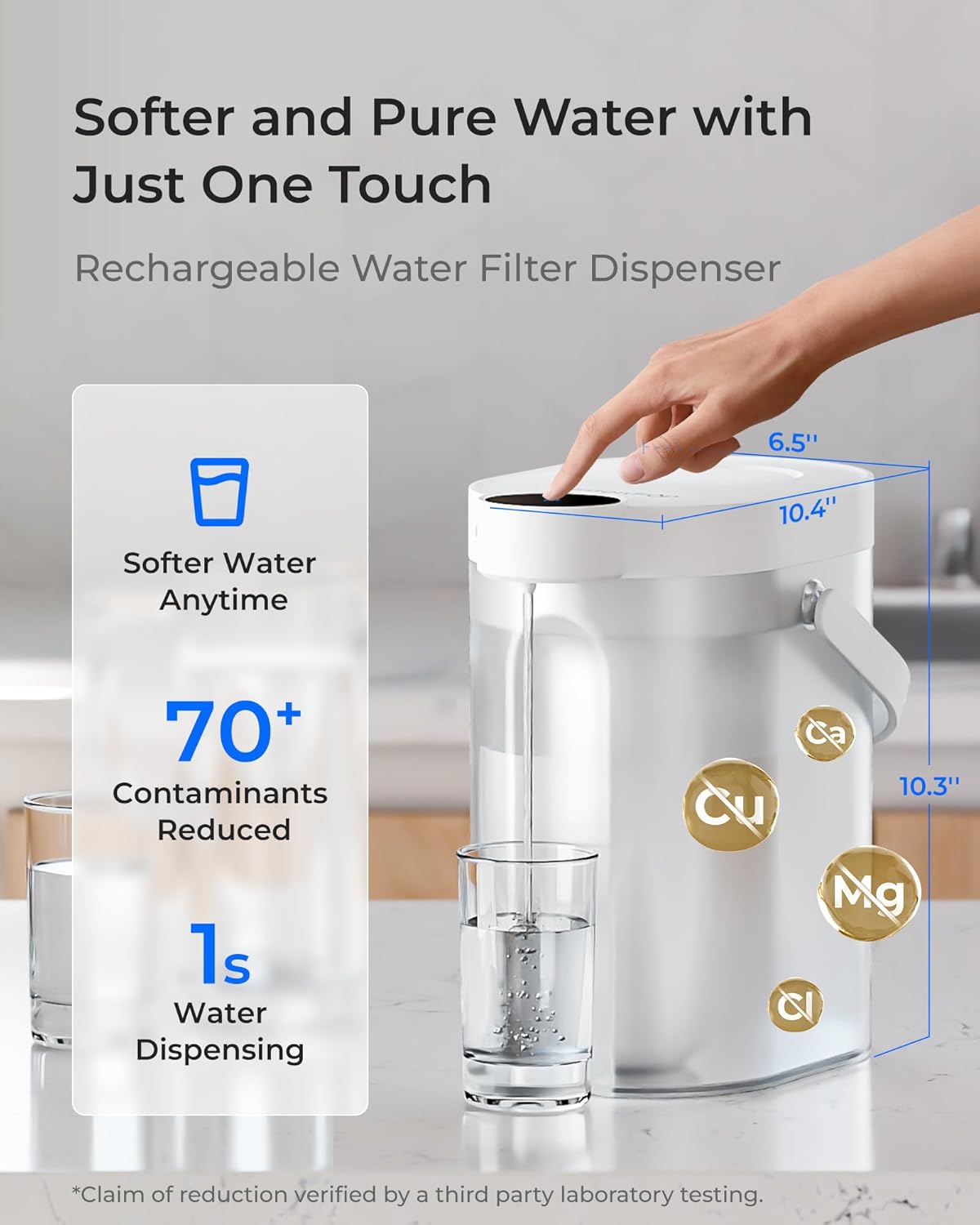 Waterdrop Rechargeable Water Filter Dispenser, 5-Stage Long-Life Instant Electric Powerful Pitcher, Reduce 70+ Contaminants, Soften Water, 15-Cup Countertop Water Filtration System, NOT Reduce TDS