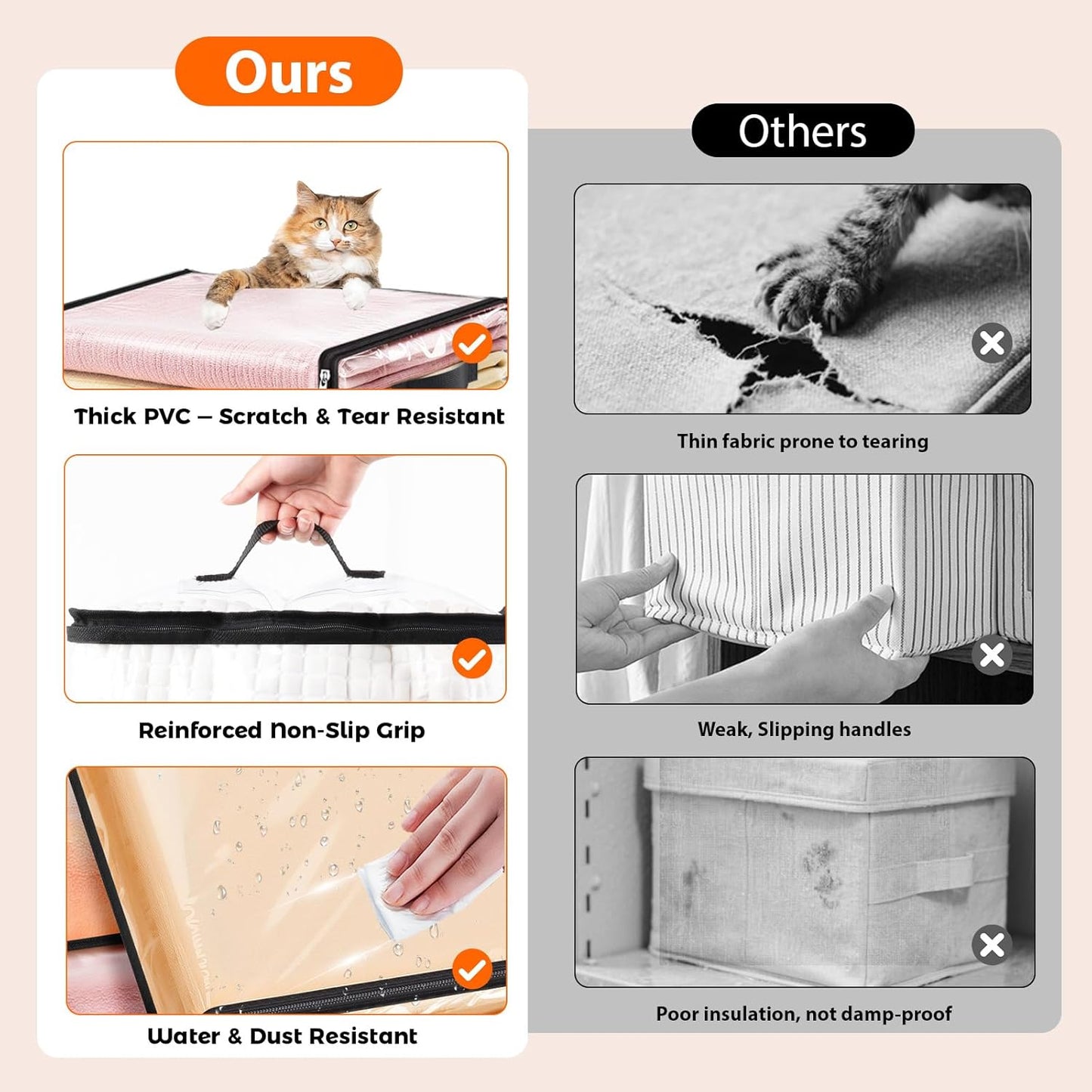 SpaceWhisper 4 Pack Clear Storage Bags, Plastic Blanket Storage Bags with Zipper and Handle, Moving Bags for Comforter, Bedding & Clothes, Closet Organizer and Under Bed Storage (17.7x15.7x7.9 Inch)