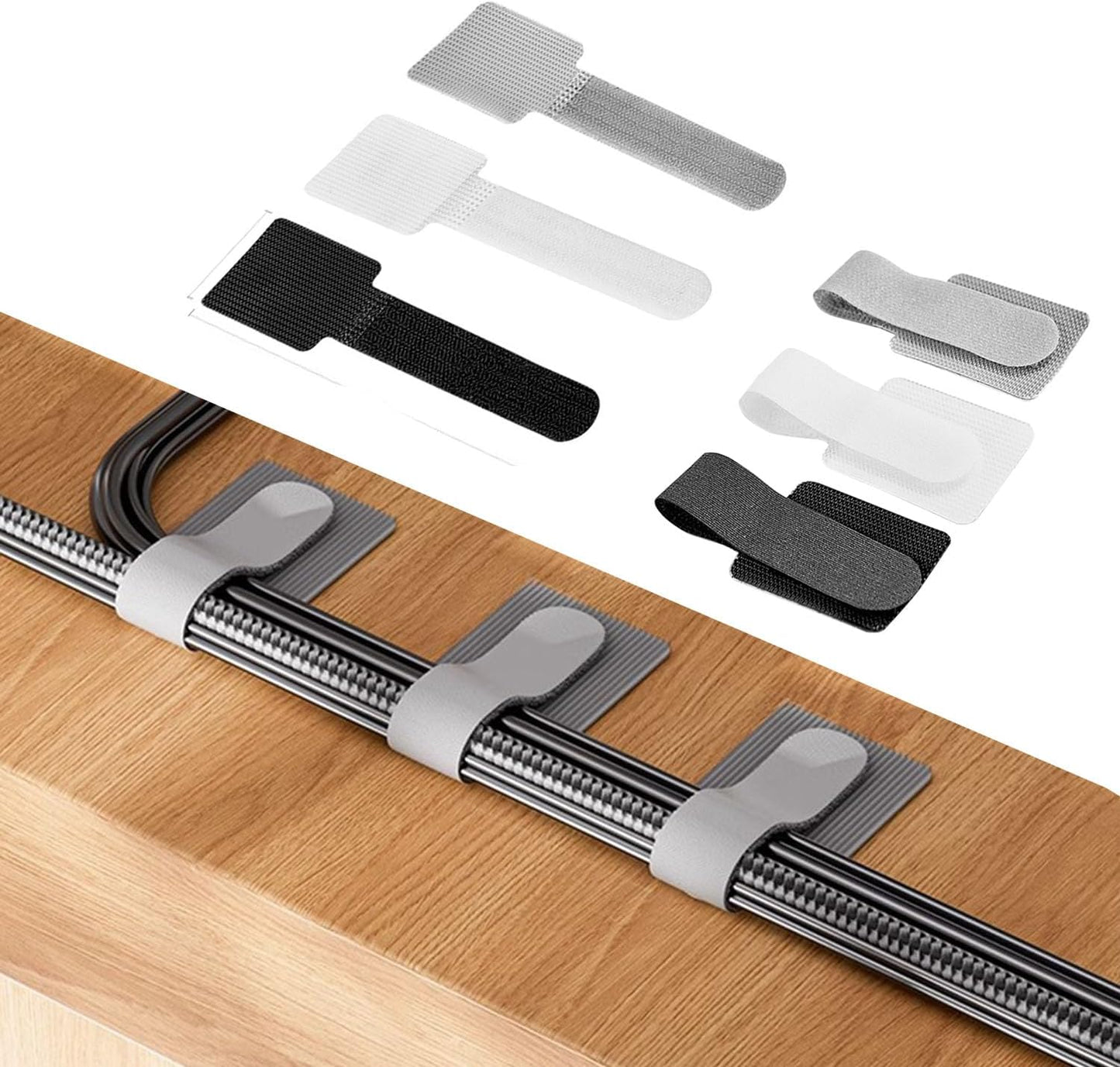 Cord Organizer Cable Management 45 Pack Adhesive Cord Holder Hooks Clips Reusable Holder Straps Strips 2 Size for Under Desk Charging Cords Appliance