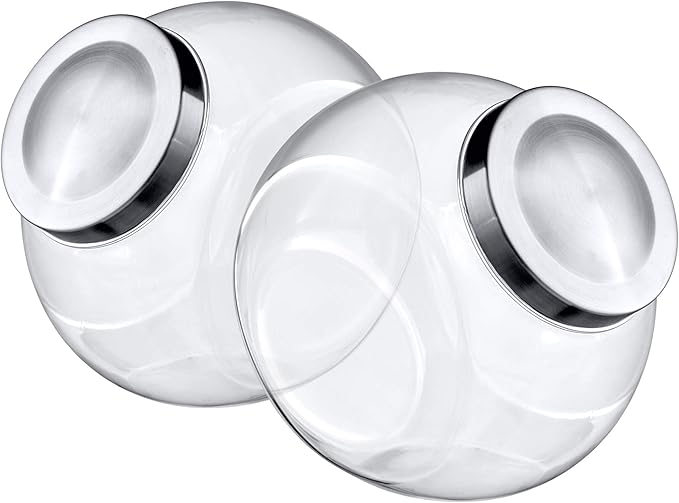 Amazing Abby - Sweet Caroline - 2-Pack 75-Ounce Plastic Candy Jar with Stainless Steel Lid, Cookie Jar, Apothecary Jar, BPA-Free, Shatter-Proof, Great for Candy Buffet, Decorative Display, and More