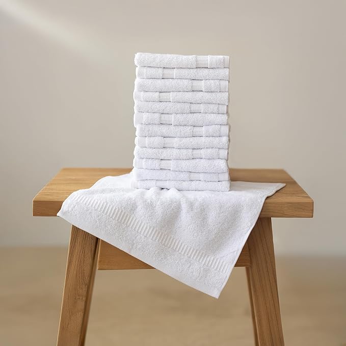 SALBAKOS 100% Turkish Cotton Washcloth Set of 12 13x13 inch | Heirloom Quality | Hotel & Spa Collection | Ultra Soft, Super Absorbent, Washcloth Towels | Made in Turkey (White, 12 Washcloths)
