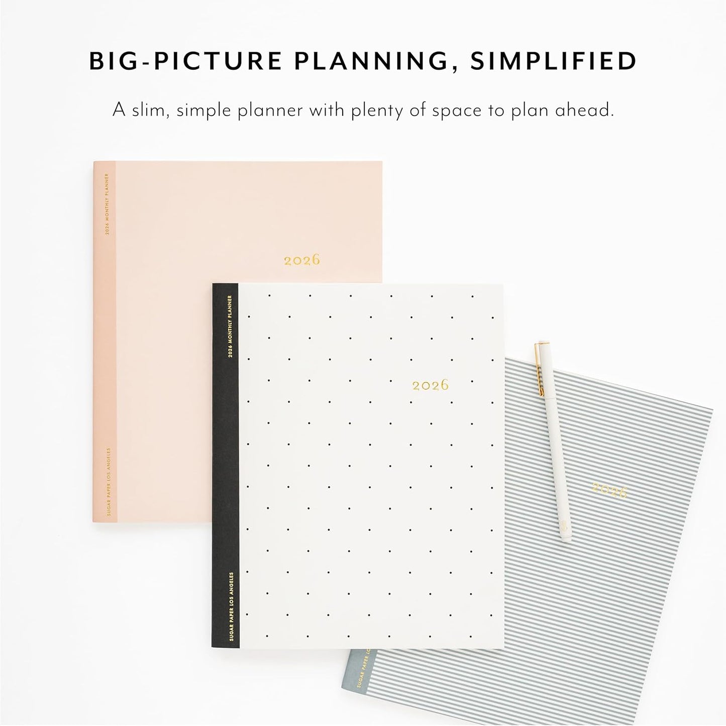 Sugar Paper 2026 Monthly Planner, January to December, 8" x 10", Calendar for Women, Flexible Matte Paper Cover, Fabric Tape Stitch Binding, 12 Month, Two Tone Pink