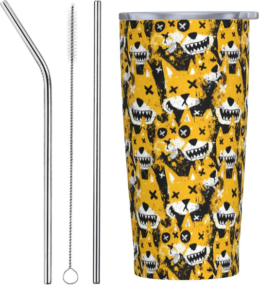 Dog Tumbler with Lid and Straw 20oz Insulated Reusable Stainless Steel Travel Mug Double Wall Vacuum Coffee Cup for Hot Cold Drinks Leak-Proof Portable Cups for Women Men Gifts