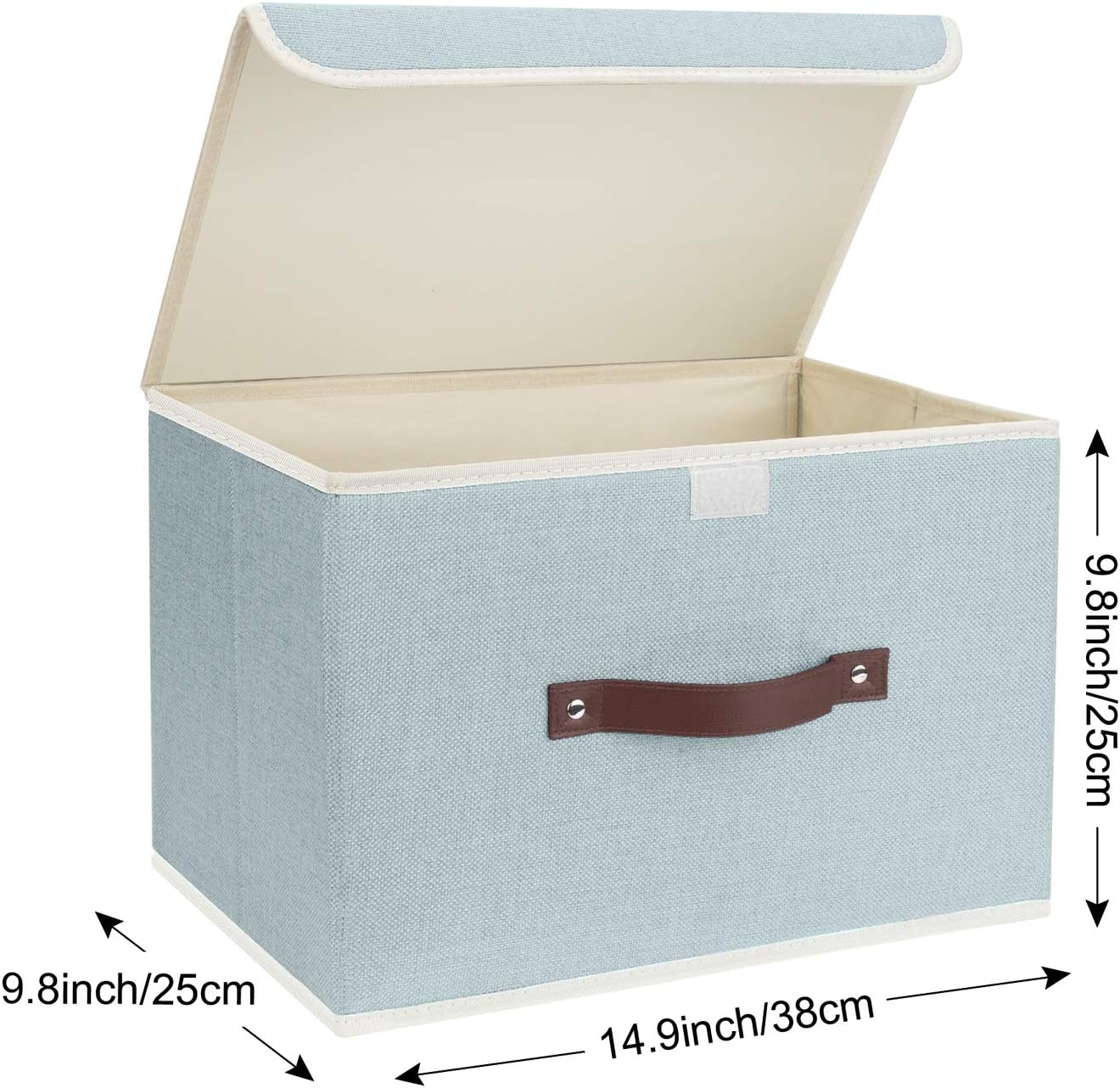 TYEERS Collapsible Storage Boxes, Washable Fabric Storage Bins with Lids, 14.9x9.8x9.8 inches, 2 Pack, Aqua Spring