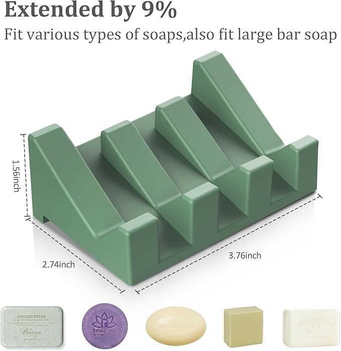 Silicone Soap Dish - 1 PCS Extended Self-Draining Soap Holder for Shower, Bathroom & Bathtub. Keeps Soap Bar Dry and Clean