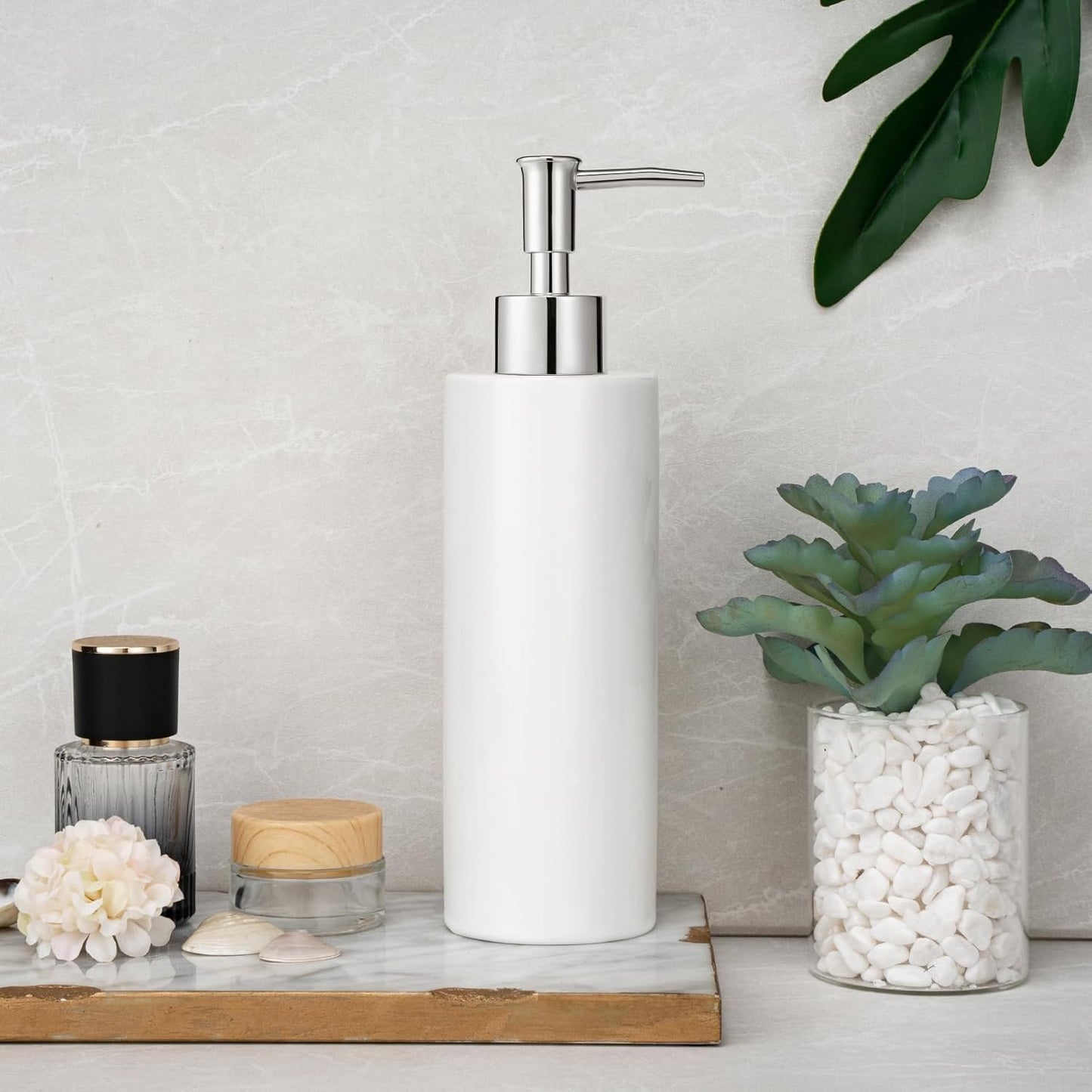 Ceramic Soap Dispenser 11.8oz Liquid Ceramic Soap Pump Dispenser for Bathroom, Refillable Dish Soap Dispenser for Kitchen