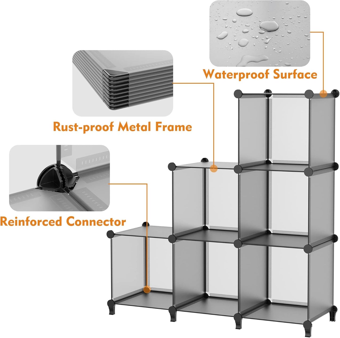 HOMIDEC Closet Organizers and Storage, 9 Cube Storage Organizer, Portable Closet Organizer Cubes Shelves for Clothes, Bedroom, Wardrobe, Kids Room, Bathroom, Grey