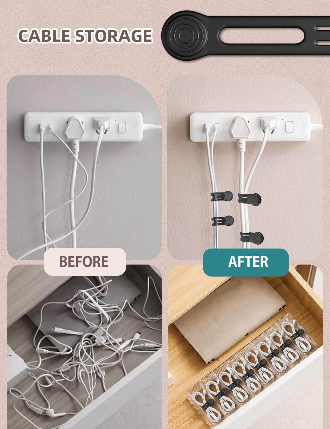 Kanemc Magnetic Ties For Cords, Cord Wrap Silicone Zip Ties Twist Ties Magnet Strap For Smartphone Charger Earphone Video Game USB C Cables (8-Pack, Black)