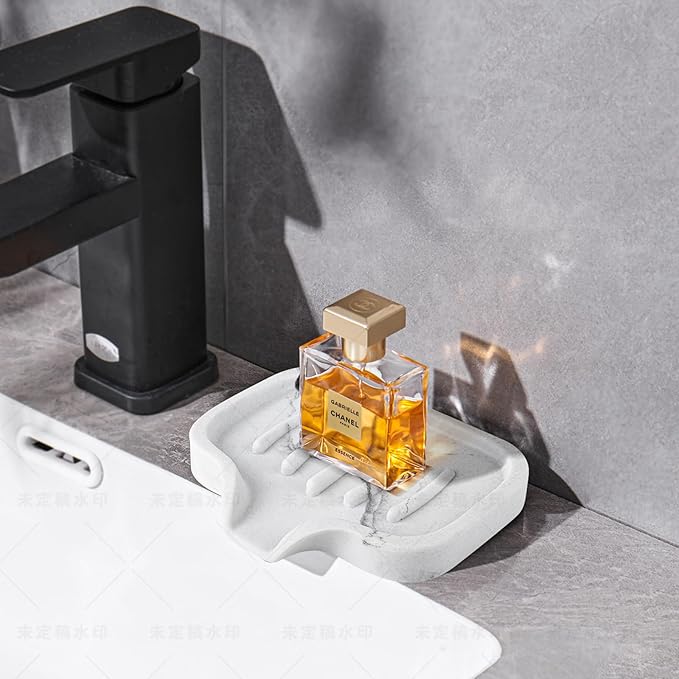 Self Draining Soap Dish- 2 Pcs Bar Soap Holder for Shower, Marble Look Large Soap Savers Soap Tray Sponge Holder for Kitchen Bathroom Bathtub Sink, White