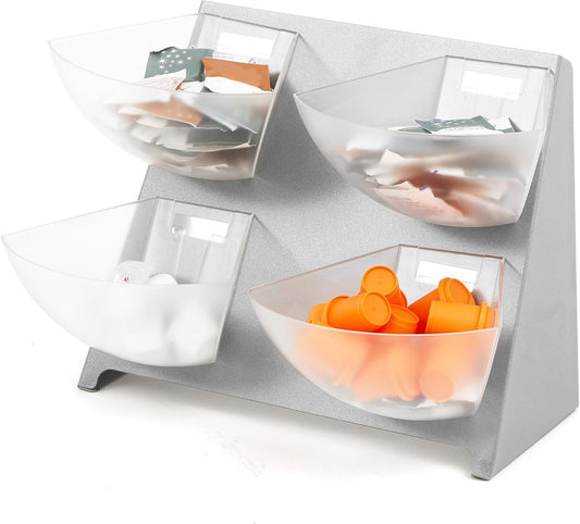 15.5 x 10 x 10.5 Inch Coffee Accessory Caddy with 4 Removable Compartments Steel Condiment Organizer Condiment Packet Sugar Holder for Bar Countertop Break Room Home Kitchen (Silver)