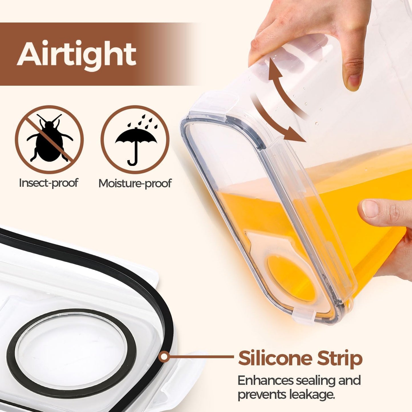 ComSaf 3 PCS Cereal Storage Containers Set, Airtight Food Containers with lid for Rice Pet food, Medium & Small Cereal Dispenser for Kitchen Pantry Organization (4L + 2.5L×2)