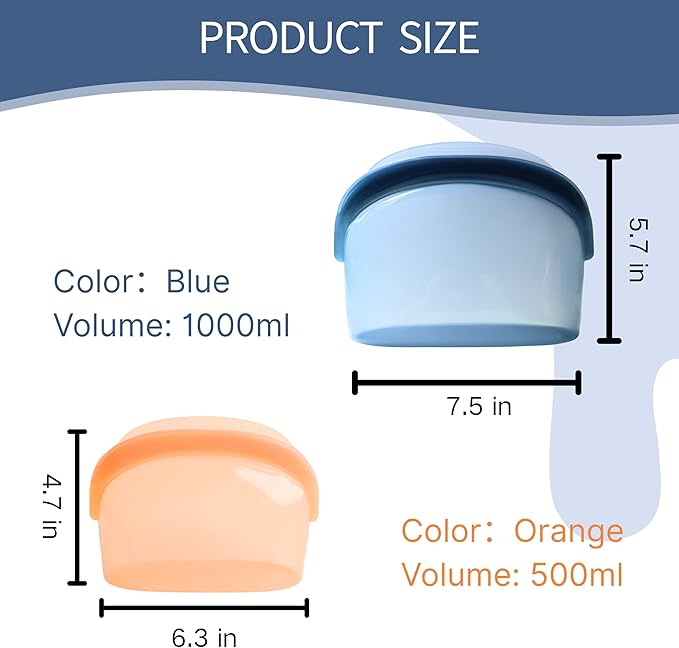 Platinum Silicone Bags Reusable Food Storage bag 34oz/17oz 2pcs Dual-Zip Leakproof Seal Wide Stand-Up Base Dual-Texture Dishwasher & Microwave Safe, BPA Free, Christmas Gift