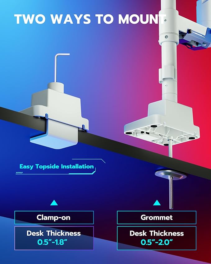ARES WING Single Monitor Mount, Ultrawide Monitor Arm for 24 to 57 Inch Heavy Duty Curved Screen, Adjustable Gas Spring Monitors Arm Stand up to 66LBS with 75/100/200 Vesa Mount, White