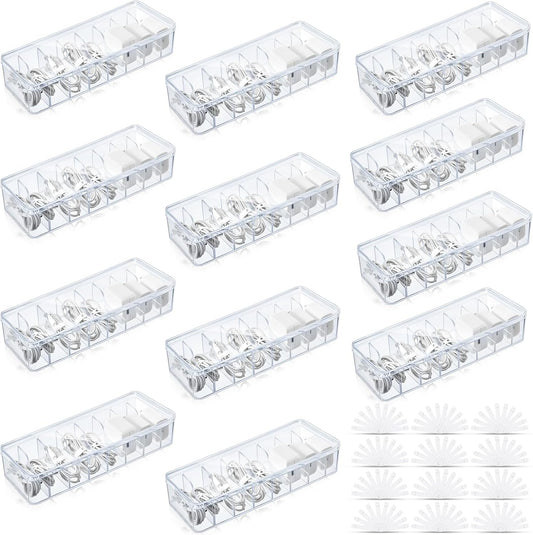 Tatuo 12 Pcs Cable Organizer Box with Wire Ties, Plastic Cord Storage Box with Lid, Electronics Organizer for Home Office Desk Organizers and Accessories (Clear)