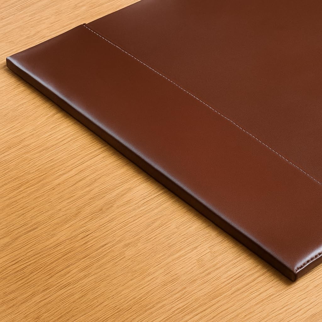 DACASSO 30 x 18, Brown Bonded Leather Desk Pad with Side Rails - Luxury Leather Desk Blotter for Writing