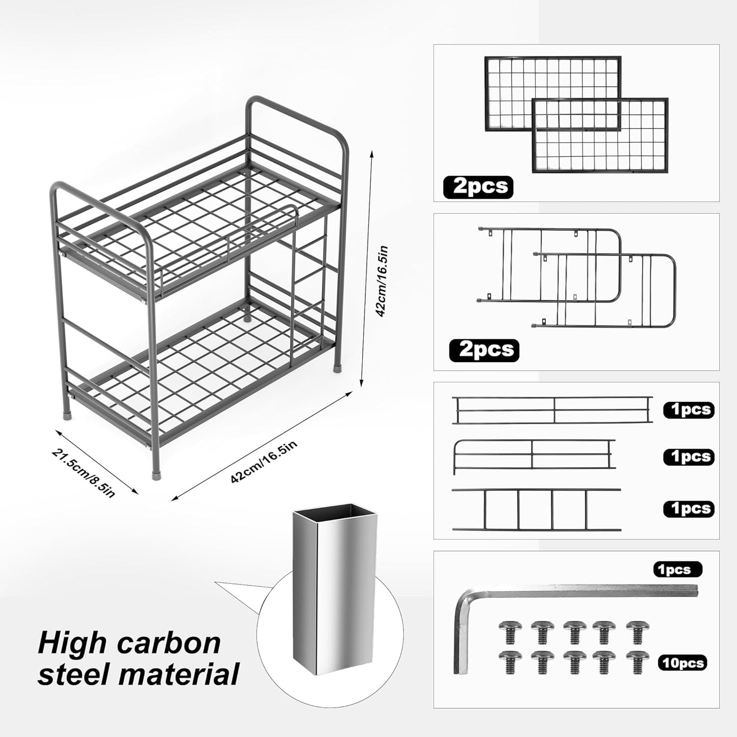Desk Organizer Storage and Frees Up The Space of The Desk, Metal Small Bookshelf with Bunk Bed Design,Small Desk Organizer in 9x2.5x17.7 Inch