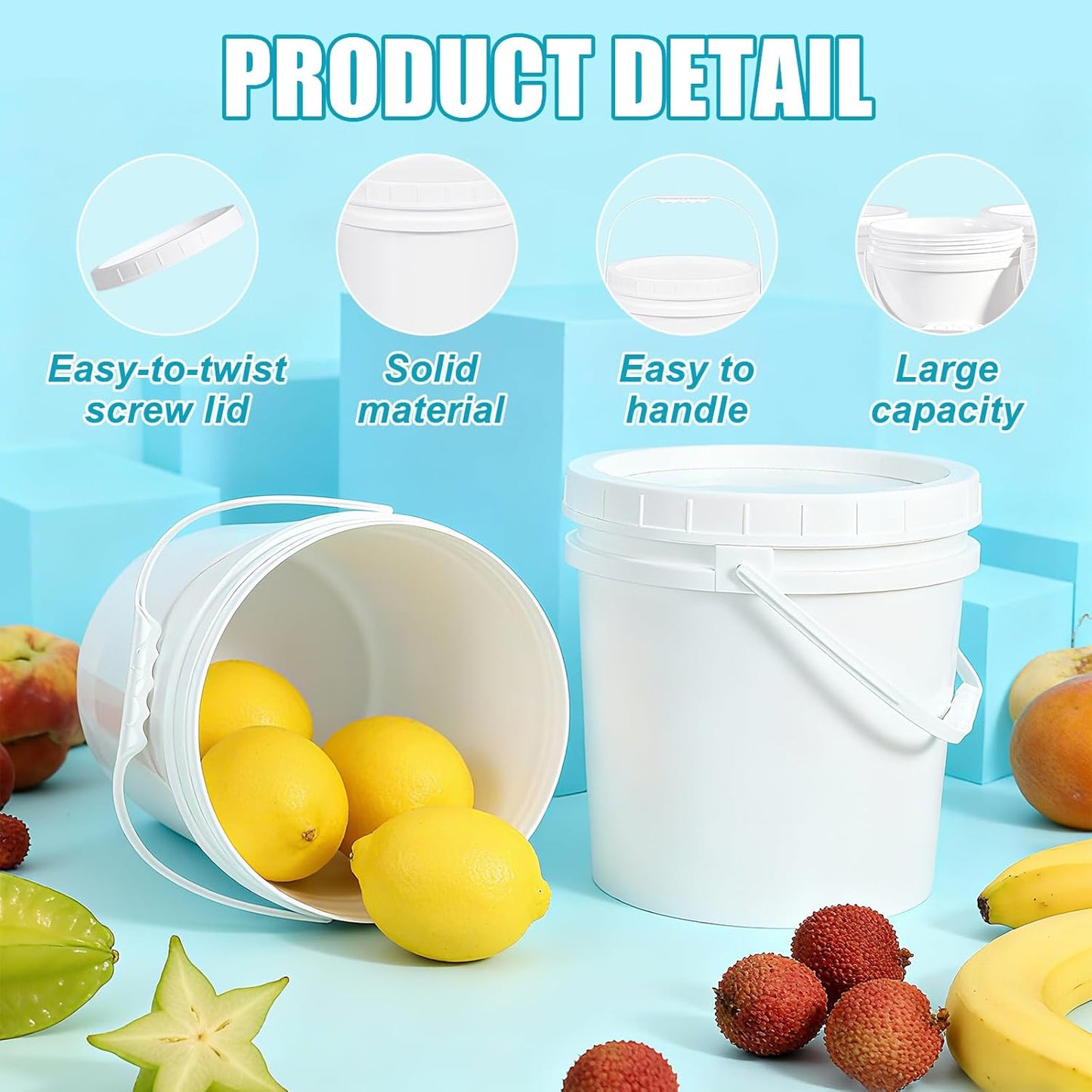 2.6 Gallon Plastic Bucket with Screw Lid 3 Pack - Food Grade Small Storage Bucket for Water, Food, Paint, Cleaning Supplies (BPA-Free, Stackable)