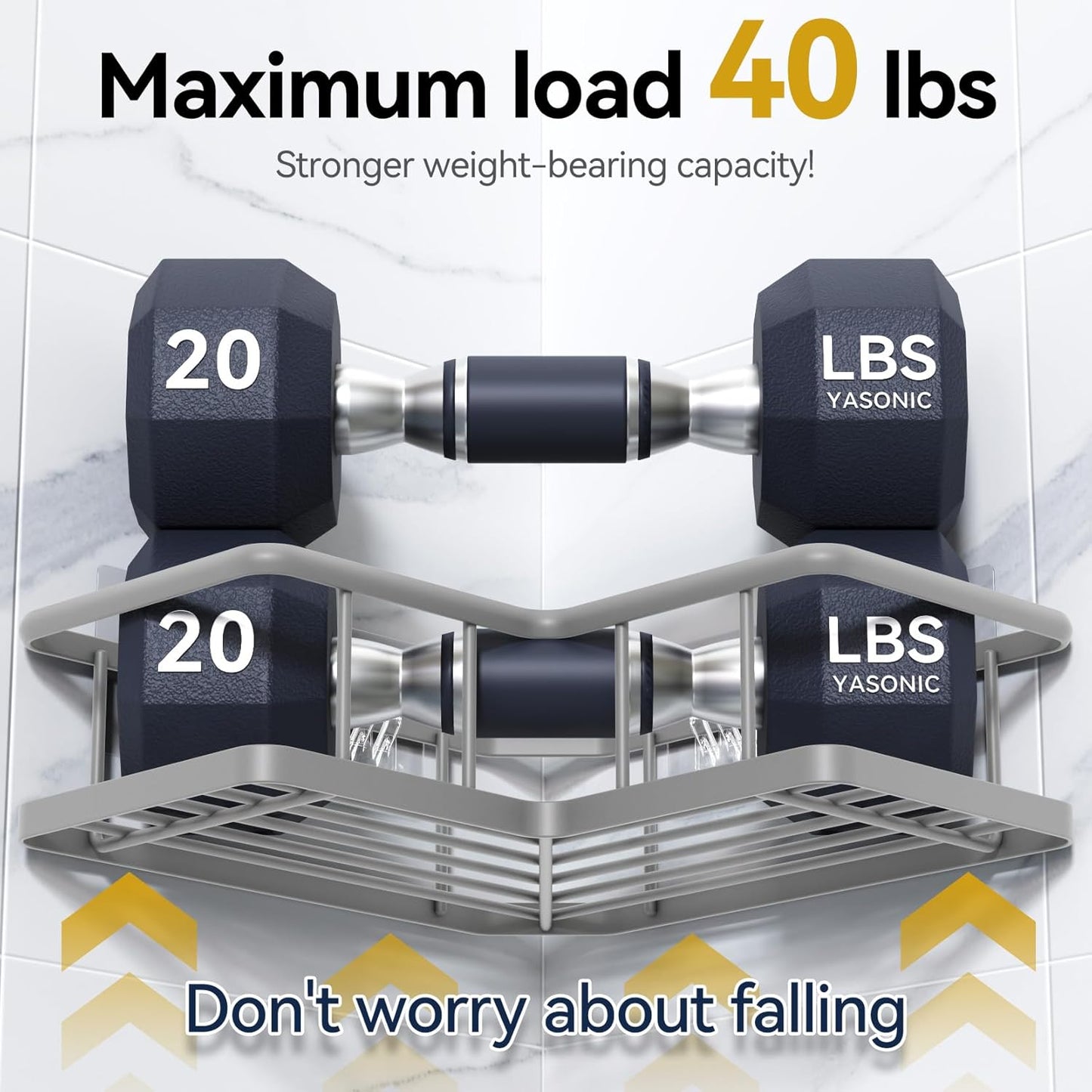 YASONIC Shower Caddy Corner, 3-Pack Adhesive Rustproof Stainless Steel Shower Shelves with Soap Holder, No Drilling Shower Organizer Corner for Dorm, Renters Bathroom, Grey