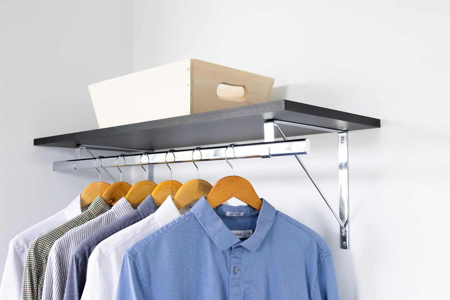 Custom Cut-to-Size Premium Wall-Mounted Shelf with Rod and Bracket Kit. 3/4" Thick Shelves, 14 inches deep. Customize The Length from 16" up to 72".