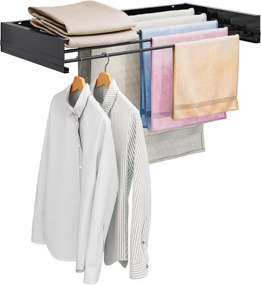 APEXCHASER Wall Mounted Clothes Drying Rack, Laundry Drying Rack Foldable, Towel Racks for Bathroom Balcony Laundry Shower Tub Wall Mount, Collapsible Drying Rack for Clothing, 31.5", Matt Black
